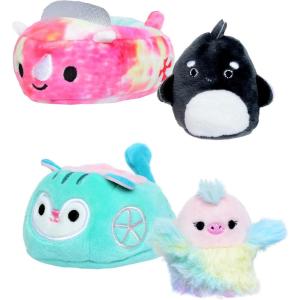 imageSquishville by Original Squishmallows Kai in Boat ampamp Elda in Carriage  Two 2 MiniSquishmallow Orca Whale and Pink Ostrich Plush Plush Boat and Carriage Vehicles  AMAZON EXCLUSIVECharacters Cute