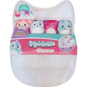 imageSquishville by Original Squishmallows Play and Display Storage  Four 2Inch Plush Included  Big Foot Axolotl Parrot Chameleon  Hang or Stand Display Case  Amazon Exclusive