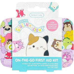 imageSquishmallow First Aid Kit Travel Essentials with Antiseptic Wipes Cute Bandaids Variety Pack for Kids LatexFree Gauze Pads and Bandages in Tin Case 33PC33PC First Aid Kit