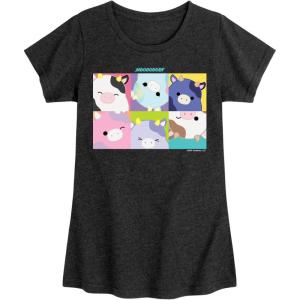 imageHYBRID APPAREL Squishmallows  Mooody Cow Grid  Girls Fitted Short Sleeve Graphic TShirtHeather Black