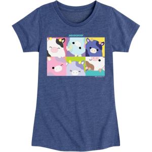 imageHYBRID APPAREL Squishmallows  Mooody Cow Grid  Girls Fitted Short Sleeve Graphic TShirtHeather Navy