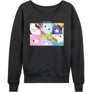 imageHYBRID APPAREL Squishmallows  Mooody Cow Grid  Womens French Terry Pullover SweatshirtHeather Charcoal