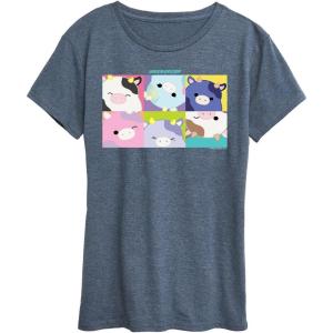 imageHYBRID APPAREL Squishmallows  Mooody Cow Grid  Womens Short Sleeve Graphic TShirtHeather Blue