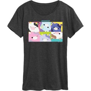 imageHYBRID APPAREL Squishmallows  Mooody Cow Grid  Womens Short Sleeve Graphic TShirtHeather Charcoal
