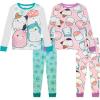 imageSquishmallows 4 Piece Pajama Set  Girls PJ Set with Long Sleeve Shirt ampamp Pants  Pink Sleepwear Set  Official LicensePinkaqua