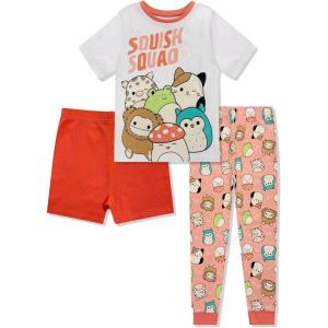 imageSquishmallows Girls Pajama Set  3 Piece Pants TShirt ampamp Shorts  Cotton Sleepwear PJ Set for Kids  Official LicenseCoral
