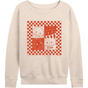 imageHYBRID APPAREL Squishmallows  Fast Food Burger and Fries  Womens French Terry Pullover SweatshirtBirch