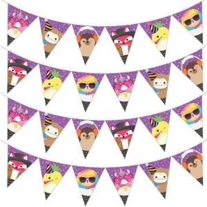 imageTreasures Gifted Officially Licensed Club Squishmallows Party Supplies Set of 2 Pennant Banners  2 Prestrung Triangle Pennant Banners  Squishmallows Birthday Decorations