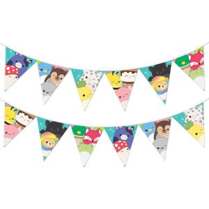 imageTreasures Gifted Officially Licensed Squishmallows Party Supplies Set of 2 Pennant Banners  2 Prestrung Triangle Pennant Banners  Squishmallows Birthday Decorations