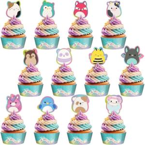 imageTreasures Gifted Officially Licensed Squishmallows Party Supplies  24 Cupcake Toppers ampamp Wrappers  Squishmallows Birthday Decorations  Birthday Cake Decorations