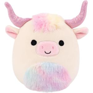 imageSquishmallows Original 5in Dagnus The Tan Highland Cow with Rainbow TieDye Belly  Official Jazwares Plush LittleTan Highland Cow