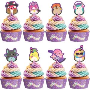 imageTreasures Gifted Officially Licensed Club Squishmallows Party Supplies  24 Cupcake Toppers ampamp Wrappers  Squishmallows Birthday Decorations  Birthday Cake Decorations