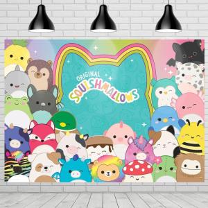 image:imageTreasures Gifted Officially Licensed Squishmallows Party Supplies  43ft Tall x 6ft Wide Backdrop  Squishmallows Birthday Decorations  Silky Fabric Birthday Banner Backdrop
