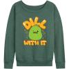image:imageHYBRID APPAREL Squishmallows  Dill With It Charles Pickle  Womens French Terry Long Sleeve PulloverHeather Juniper