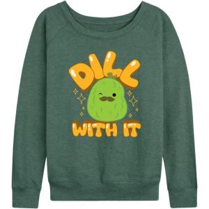 image:imageHYBRID APPAREL Squishmallows  Dill With It Charles Pickle  Womens French Terry Long Sleeve PulloverHeather Juniper