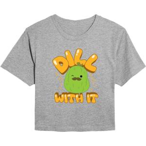 image:imageHYBRID APPAREL Squishmallows  Dill with It Charles Pickle  Juniors Cropped Short Sleeve Graphic TShirtHeather Grey