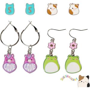 image:imageLUV HER Squishmallows Hypoallergenic Earrings for Girls 2 Squish Stud and 2 Squish Fishhook Drop Sets with Charms One Size Fits All Ages 8