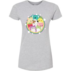 image:imageSquishmallows  Rainbow Circle Group  Juniors Fitted Short Sleeve Graphic TShirtHeather Grey