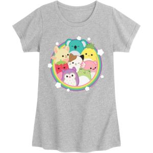 image:imageSquishmallows  Rainbow Circle Group  Youth Girls Short Sleeve TShirtHeather Grey