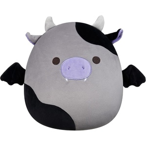 image:imageSquishmallows Original 12in Drake the Blue Vampire Bat with Red Bow Tie  Official Jazwares Halloween Plush MediumSizedGreyBlack Cow Bat